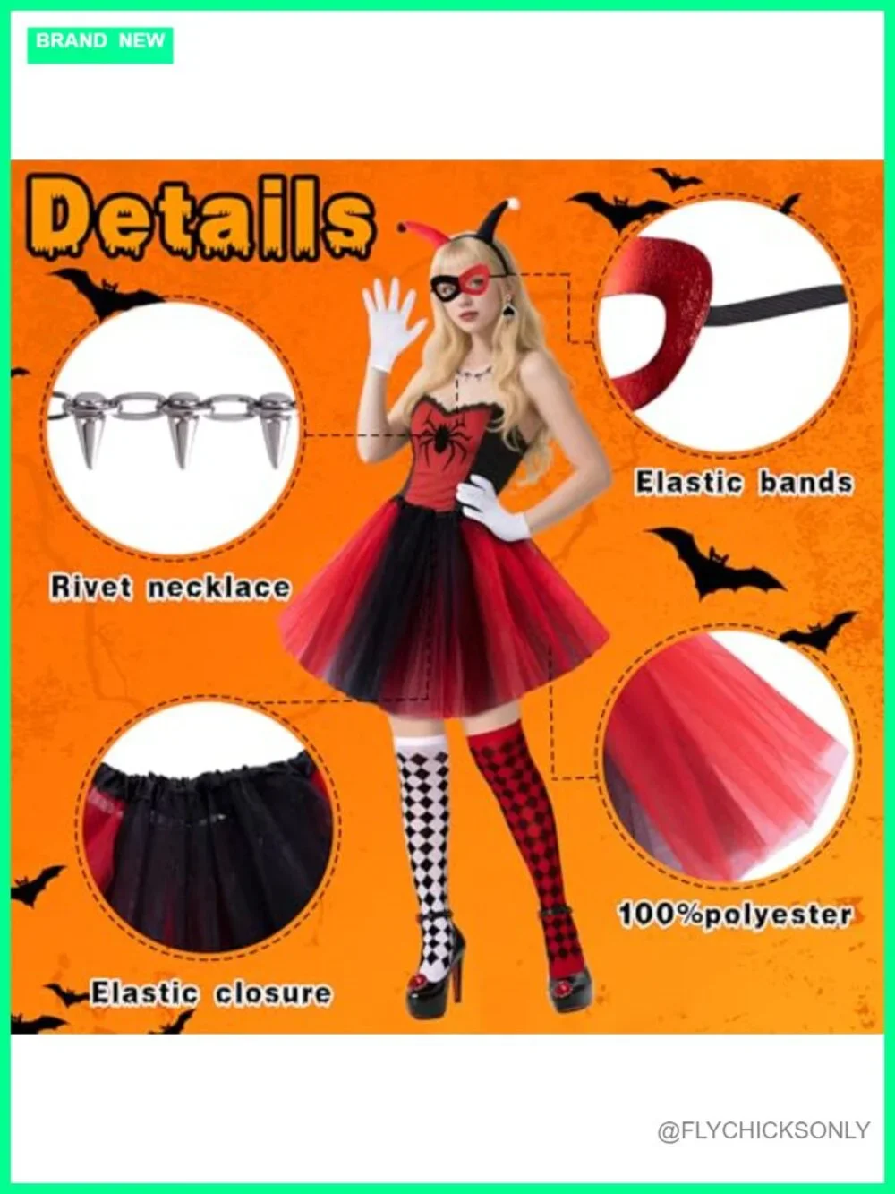 13-Piece Halloween Clown Costume Set for Women - Tutu Skirt, Mask, Gloves & More